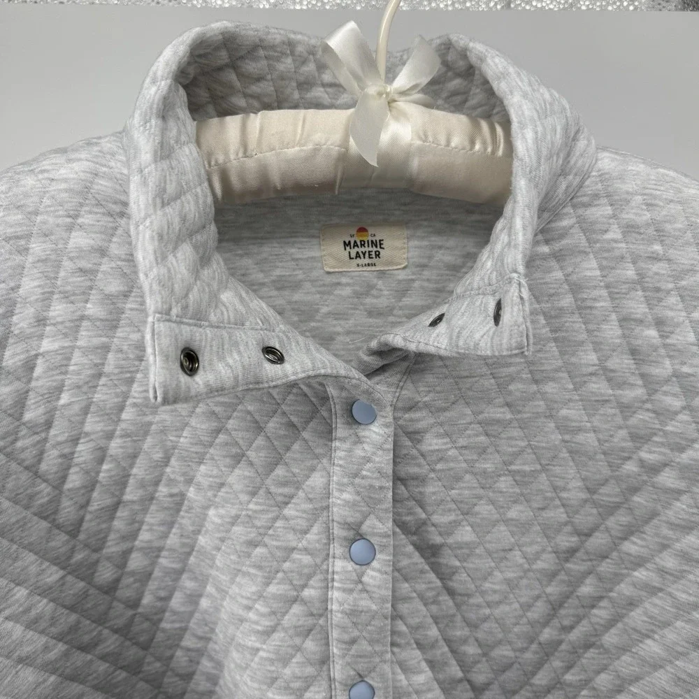 Marine Layer Quilted Pullover Jacket Gray Cozy Minimalist Athleisure XL Coastal - Picture 3 of 8
